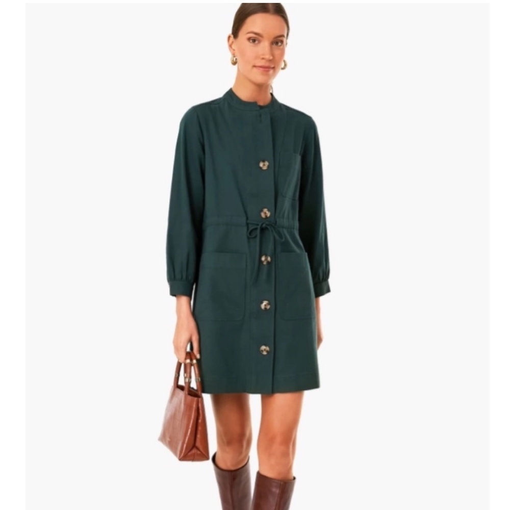 Tuckernuck Calypso Crosby Collarless Button Down Shirt Mini Dress Green Small
